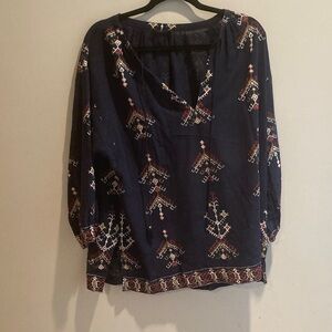 Madewell Navy Blouse with Colorful bohemian Embroidery top